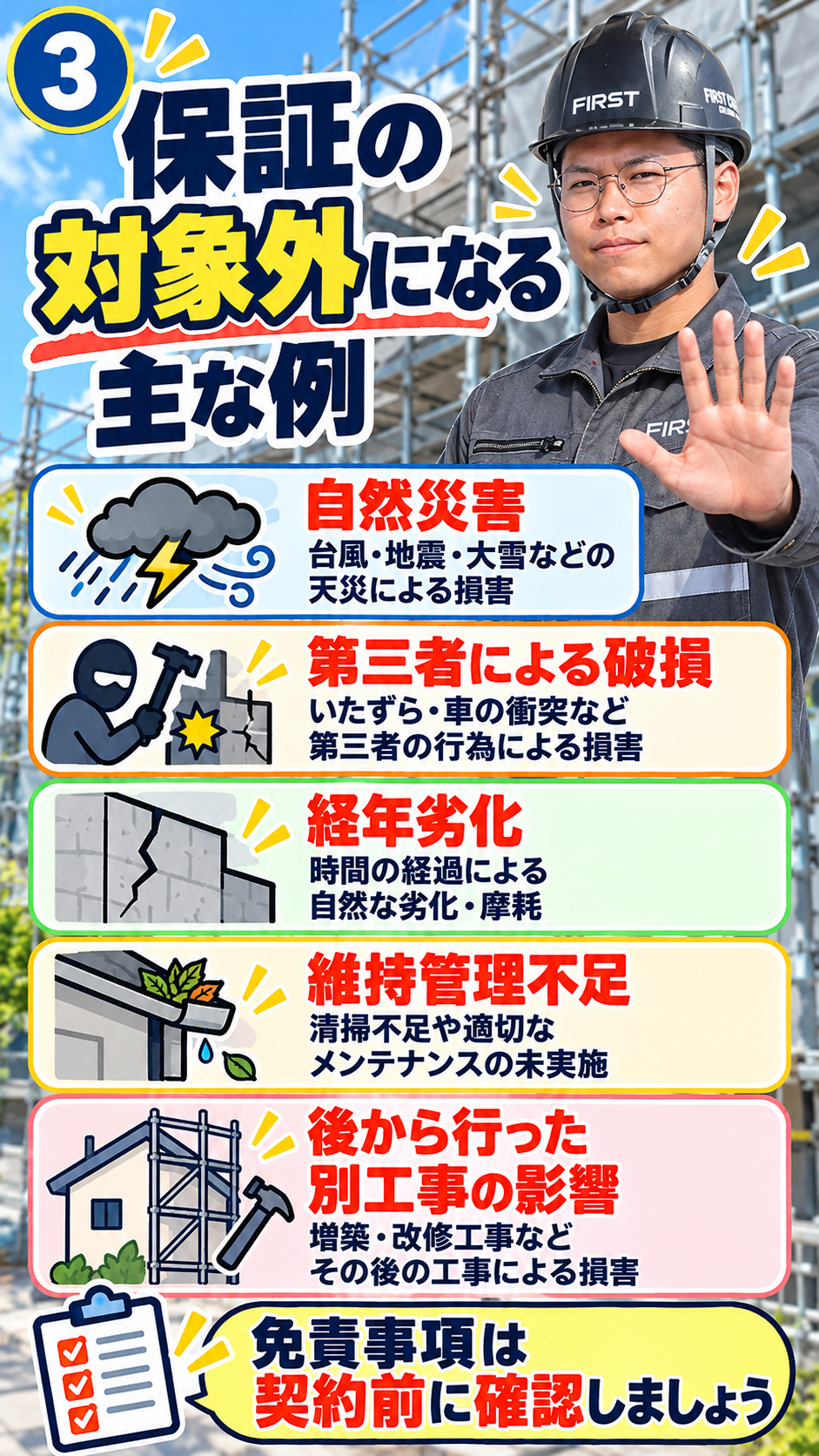 保証期間内の免責事項と不具合の確認に関する解説画像