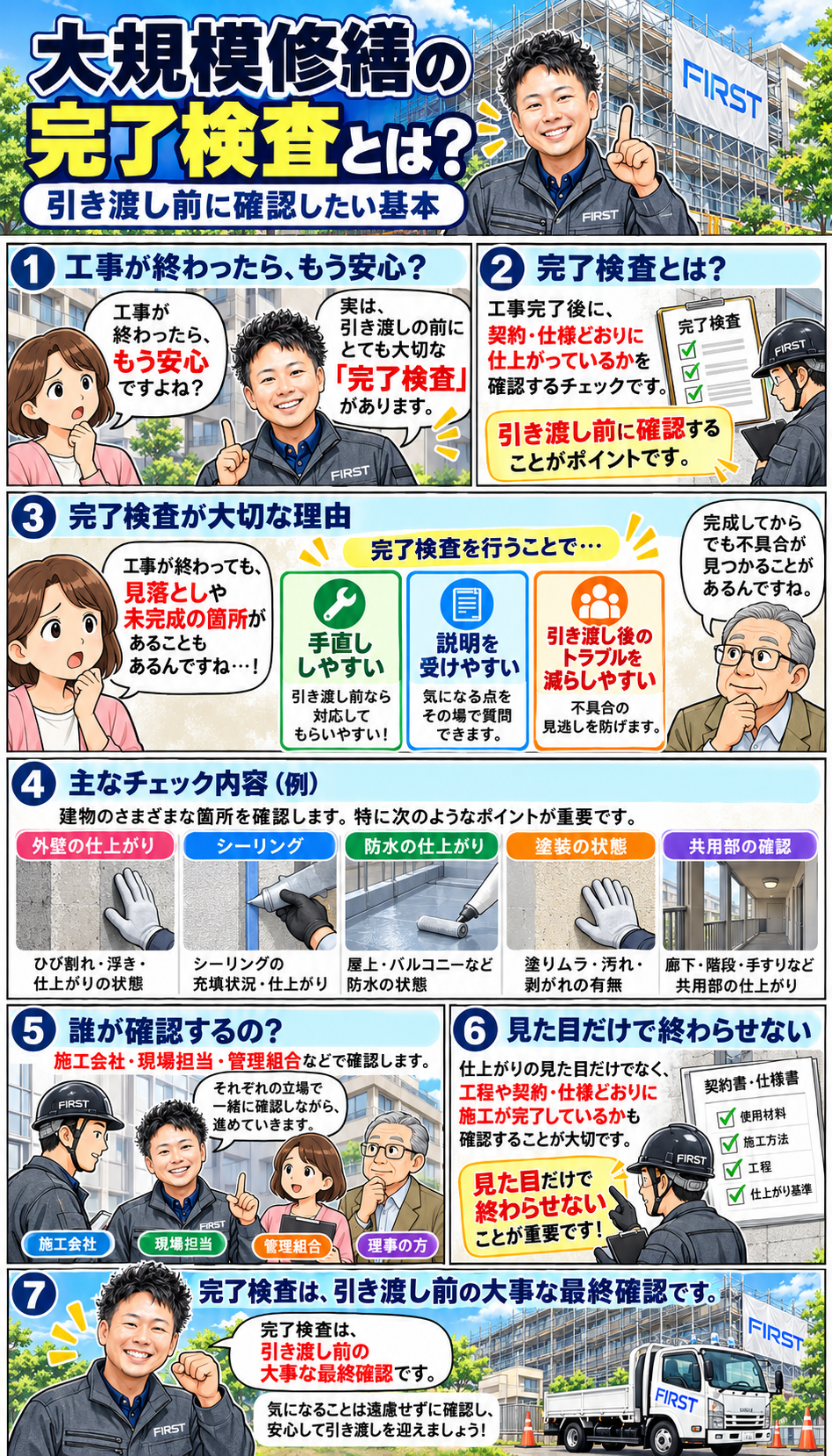 大規模修繕の検査に関わる施工会社・監理者・管理組合の役割を解説した漫画 前編