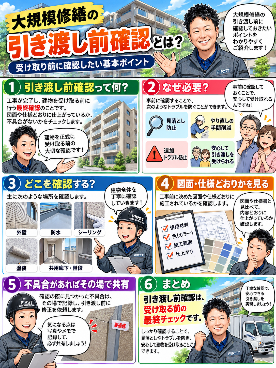 大規模修繕の引き渡し前に確認する完了検査・是正・保証を解説した漫画 前編