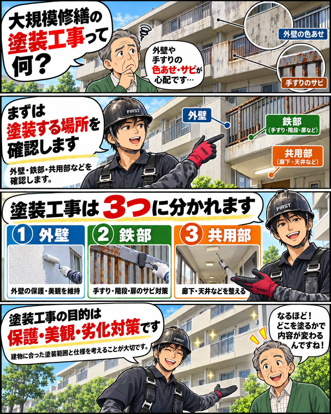 大規模修繕の塗装工事で外壁・鉄部・共用部を確認する流れ