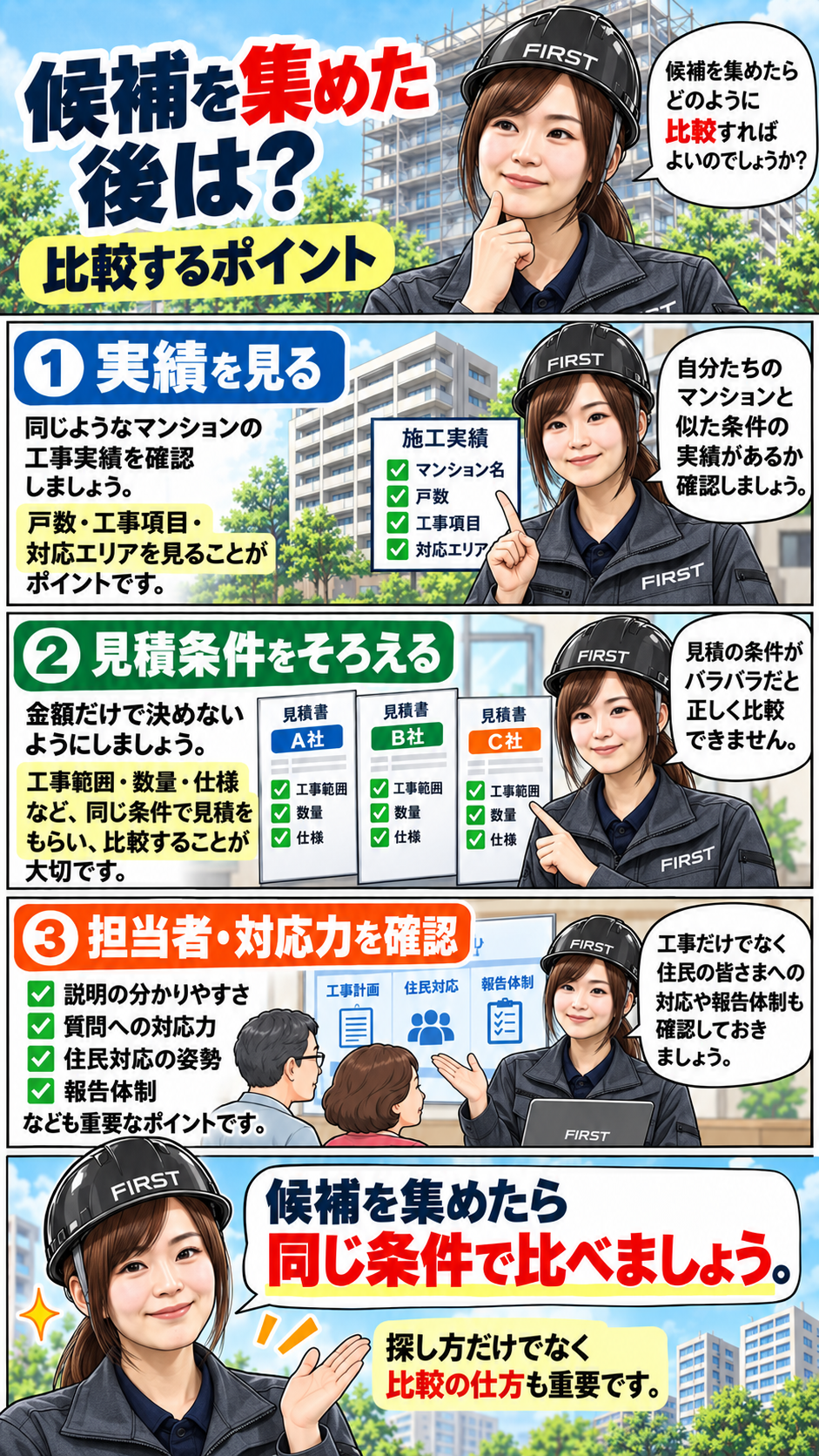 大規模修繕の施工会社候補を集めた後の比較ポイント