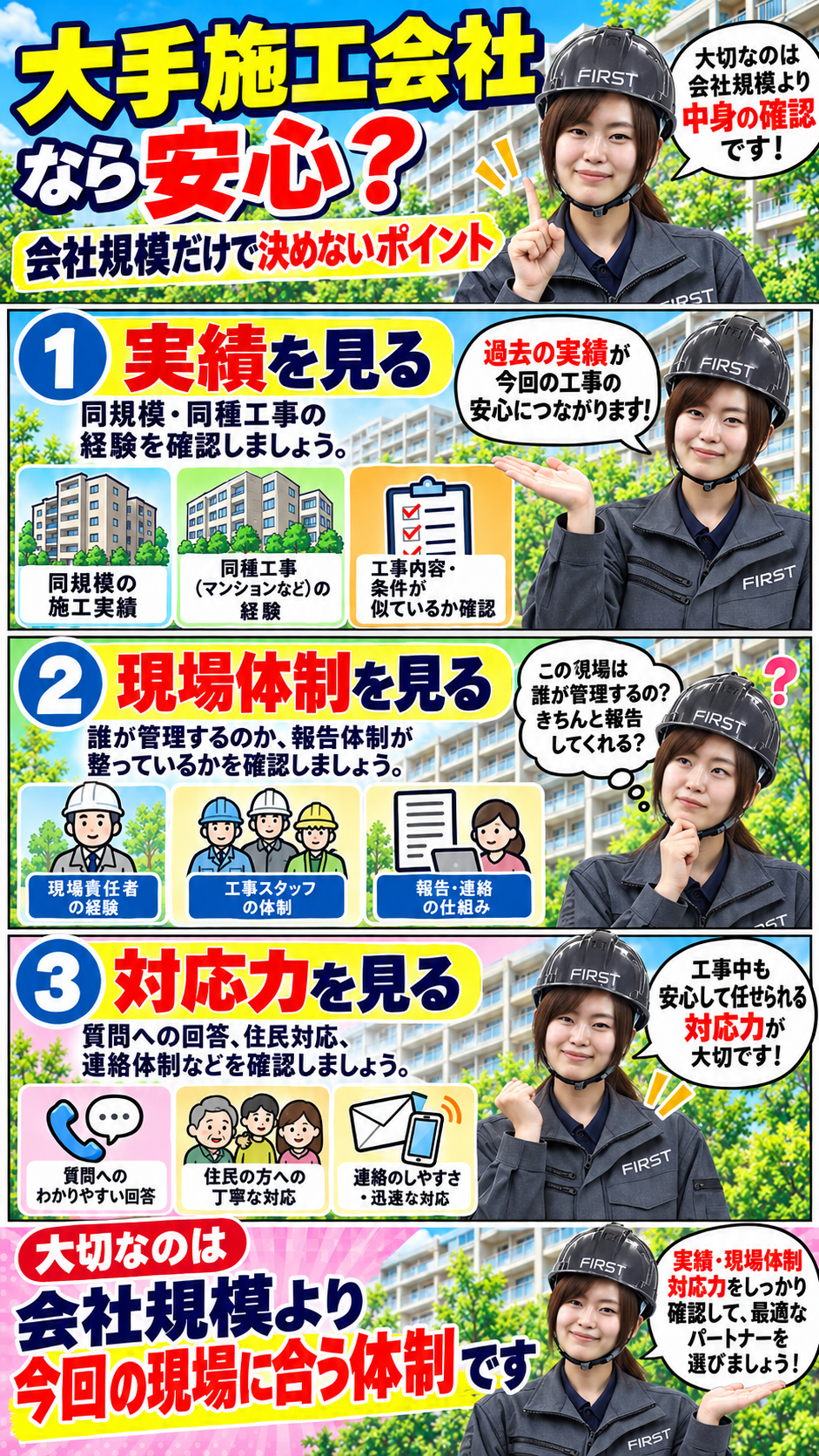大規模修繕で会社規模だけでなく施工実績・現場体制・担当者を確認するポイント
