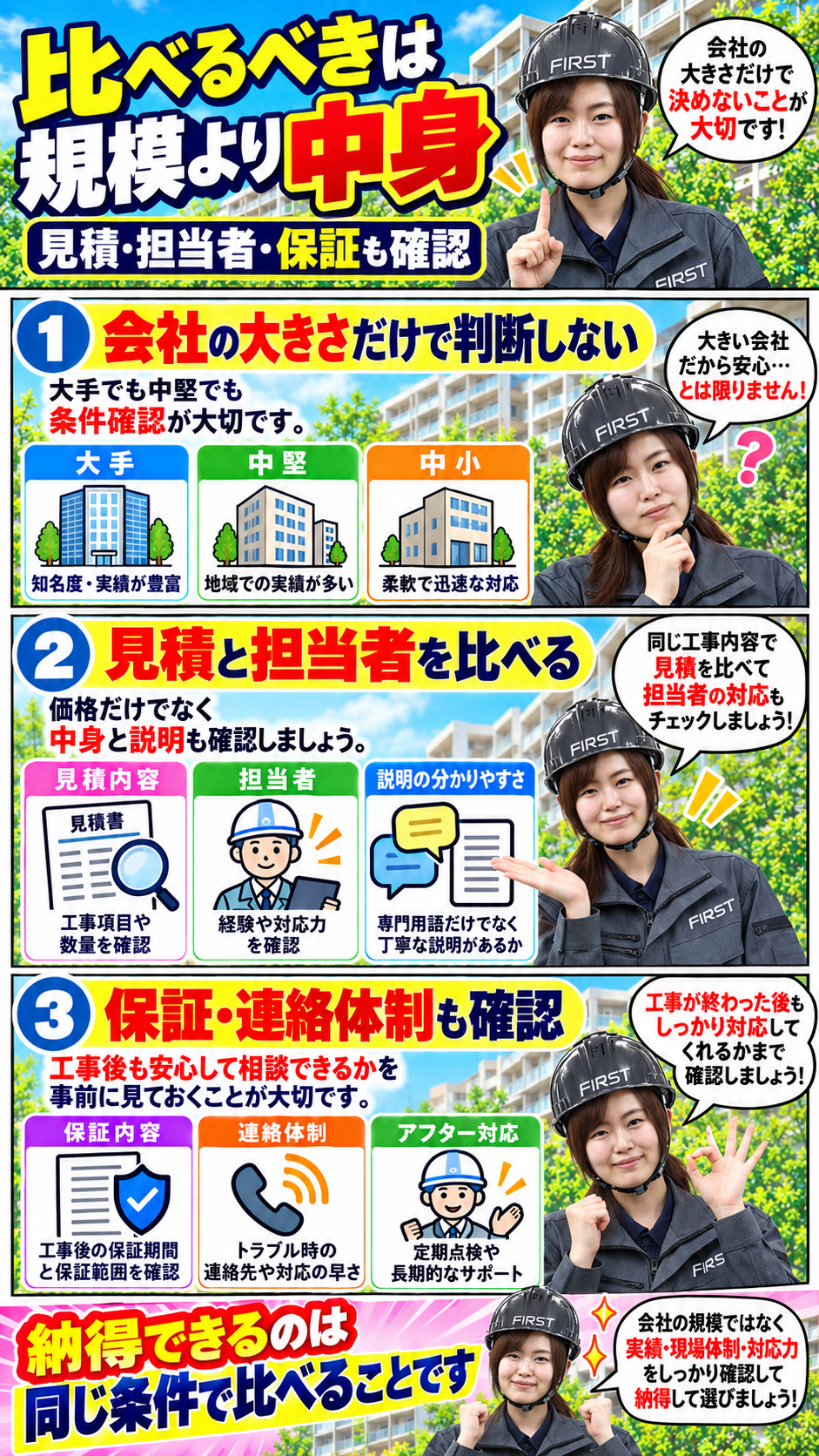 大規模修繕の施工会社を住民対応・品質管理・保証まで同じ条件で比較する