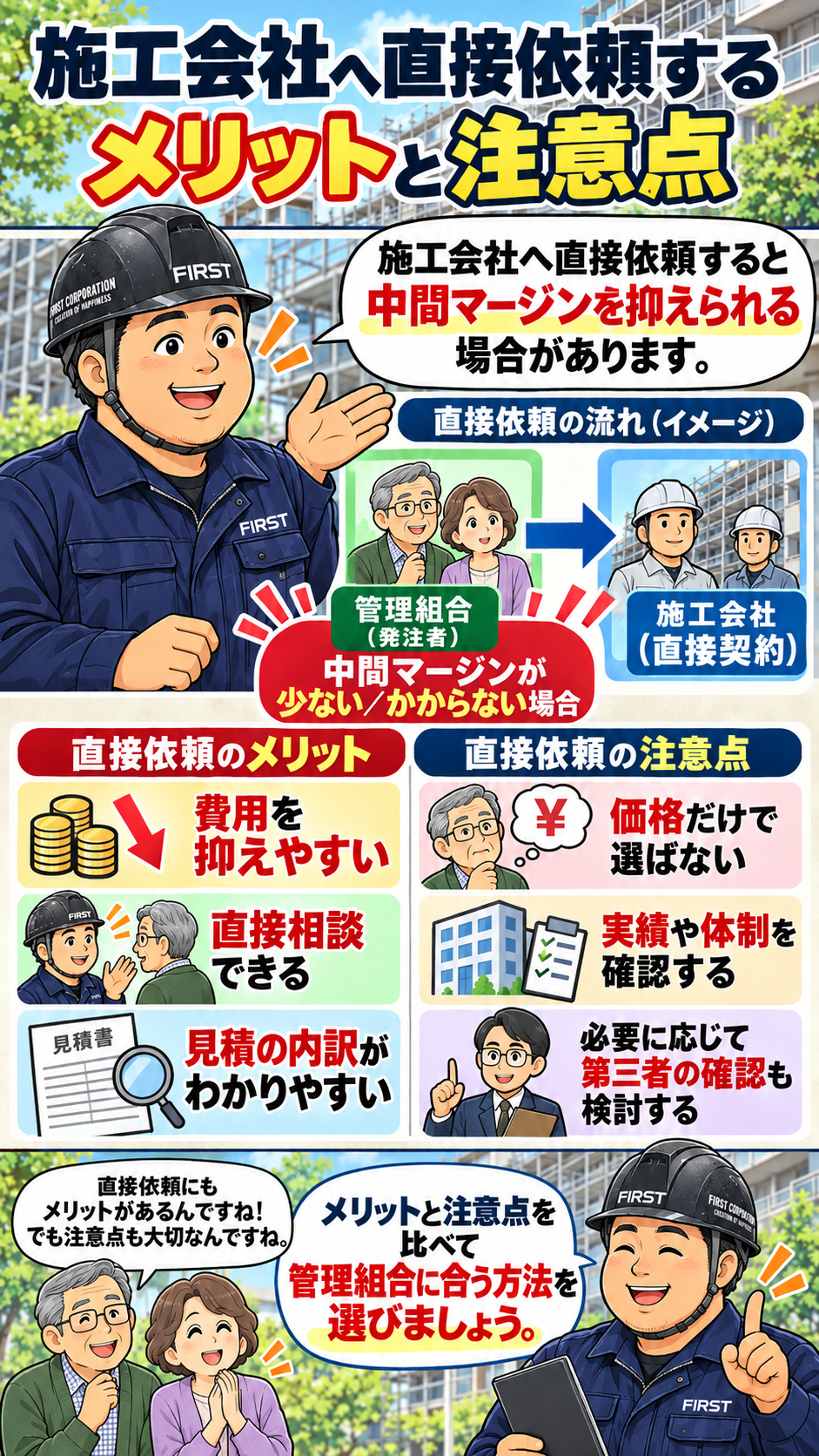 大規模修繕で施工会社へ直接依頼するメリットと注意点