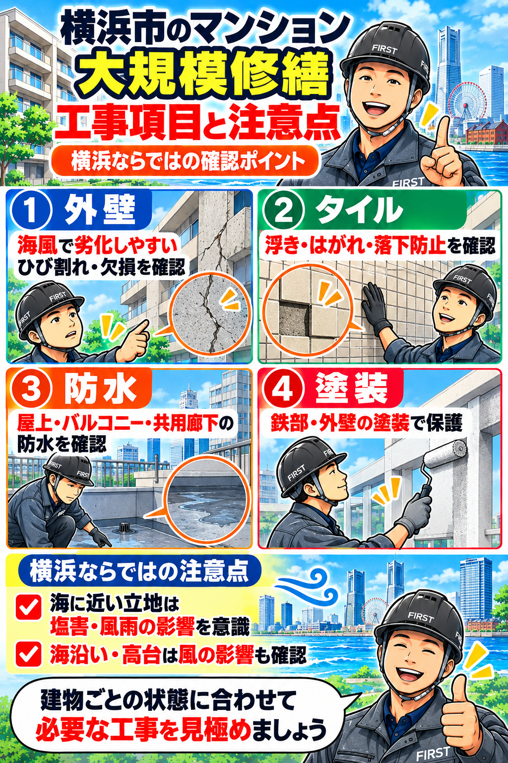 横浜市のマンション大規模修繕で外壁タイル防水塗装と立地条件を確認するポイント