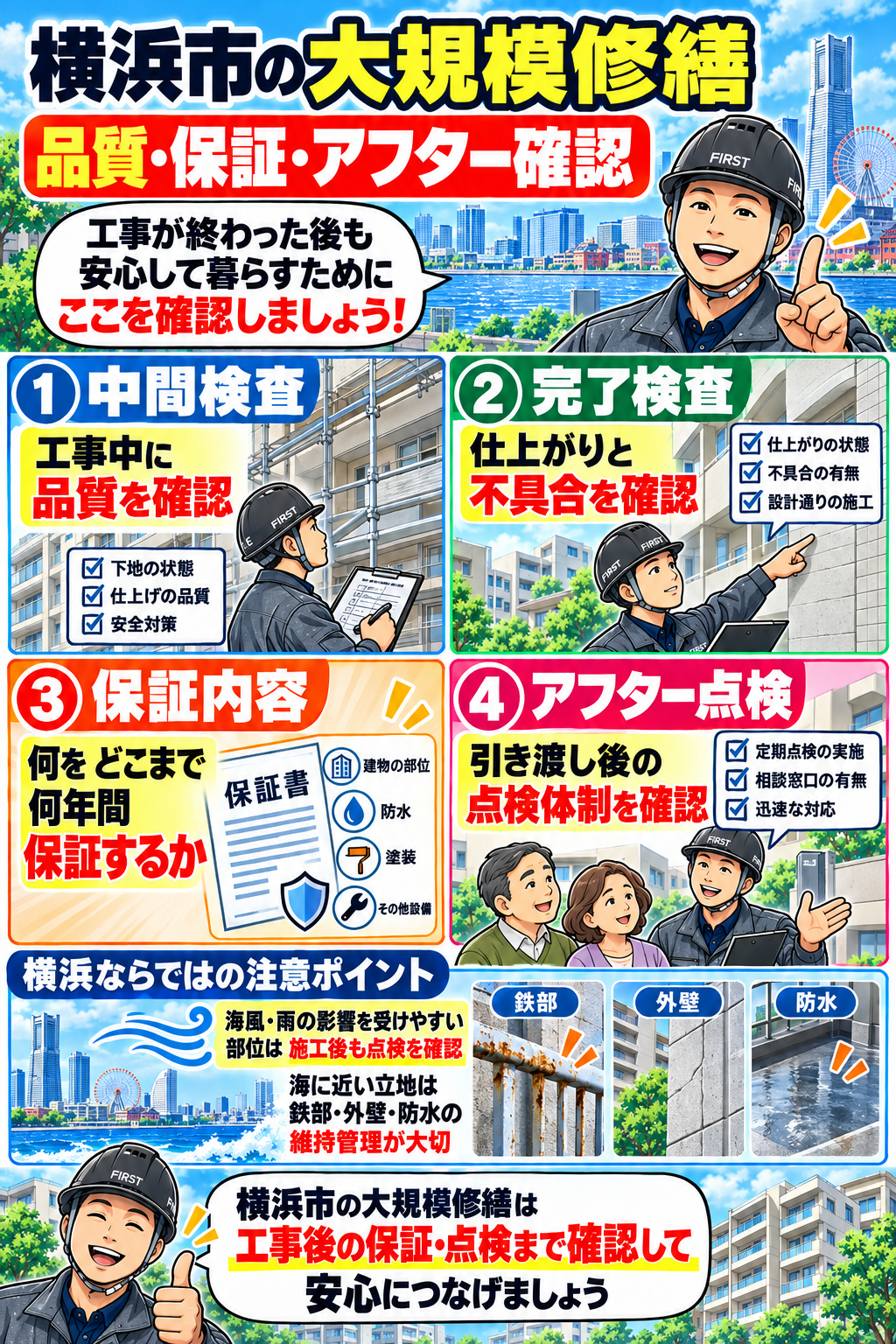 横浜市のマンション大規模修繕で中間検査完了検査保証アフター点検を確認するポイント