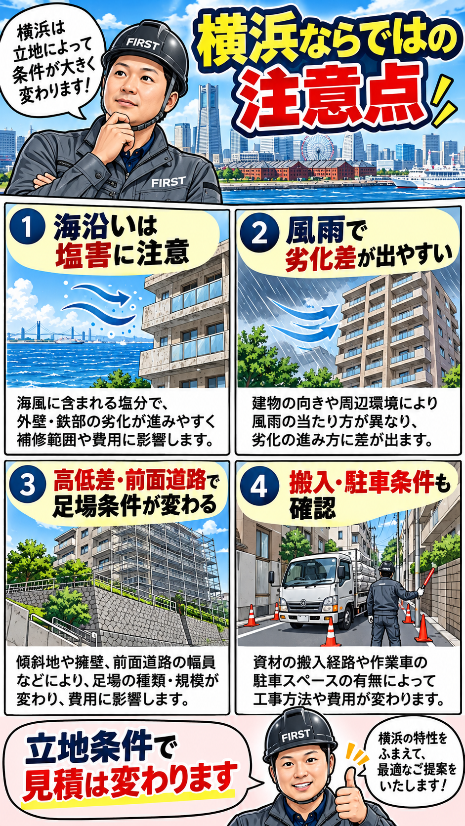 横浜市の大規模修繕で確認する足場・道路・搬入条件