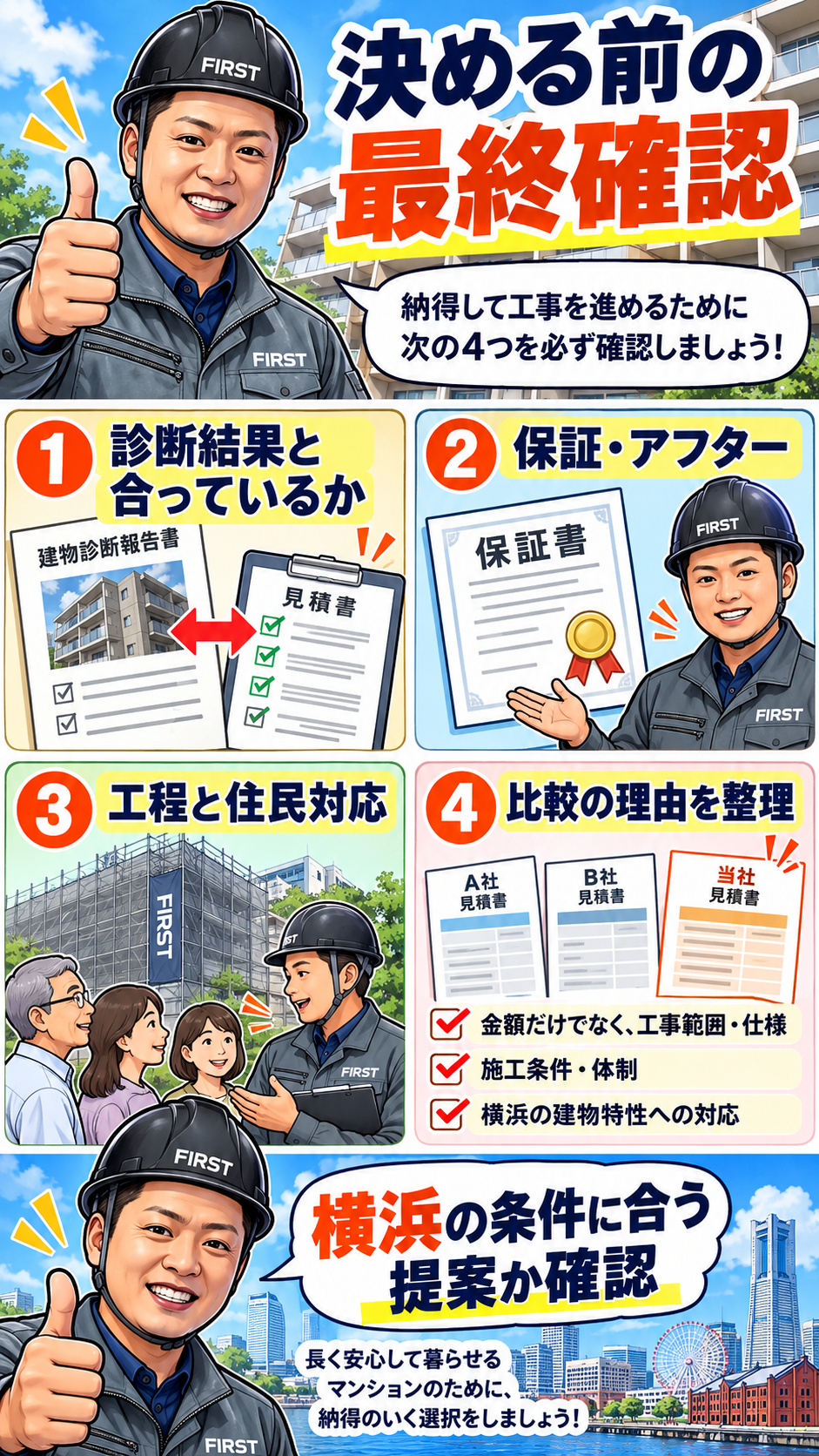 横浜市の大規模修繕で診断結果・保証・アフター・見積比較を確認するポイント