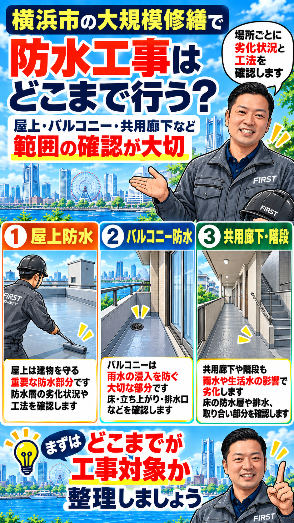 横浜市のマンション大規模修繕で防水工事の対象範囲を確認するポイント