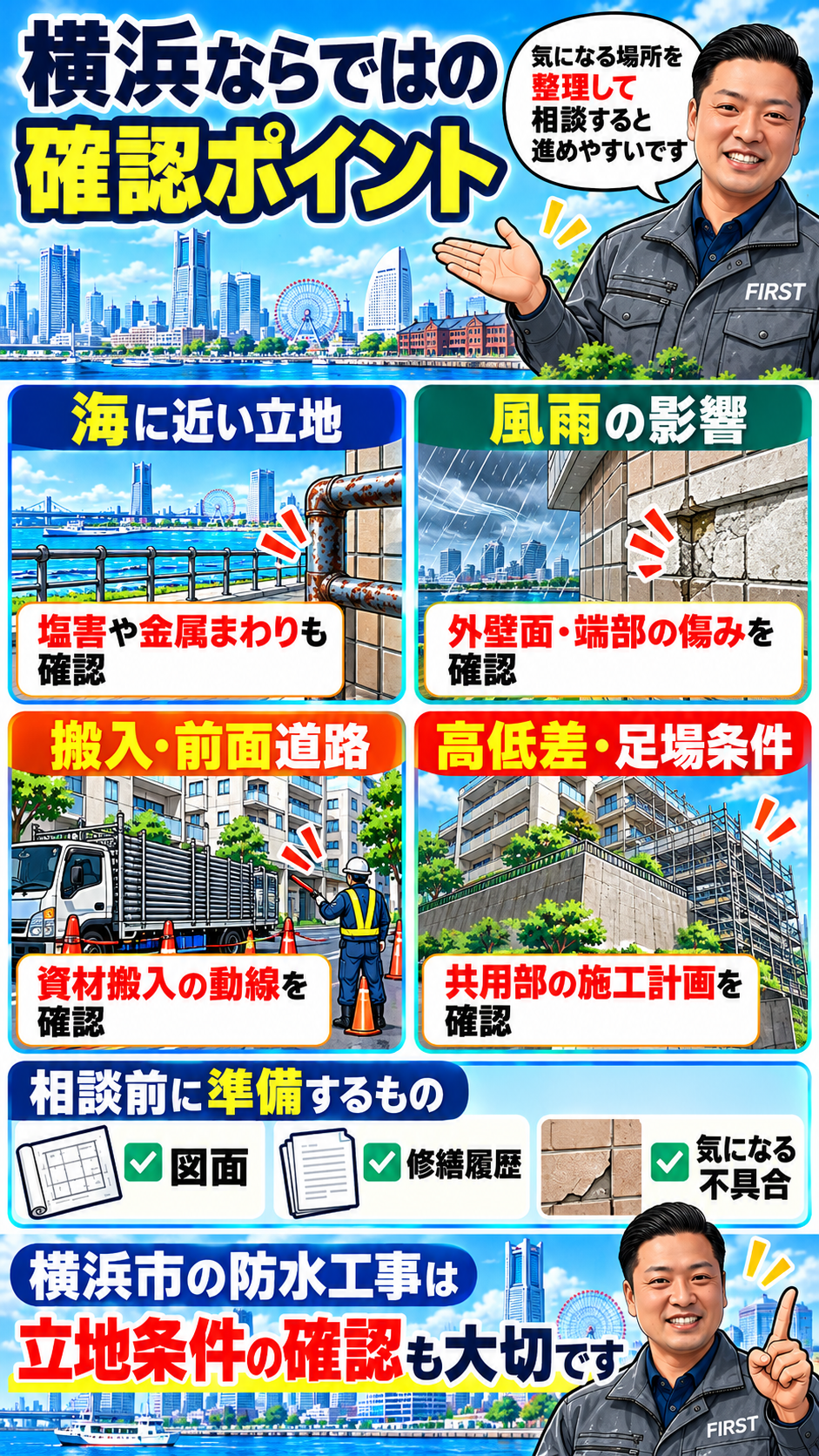 横浜市の防水工事で確認する立地・搬入・足場などの施工条件