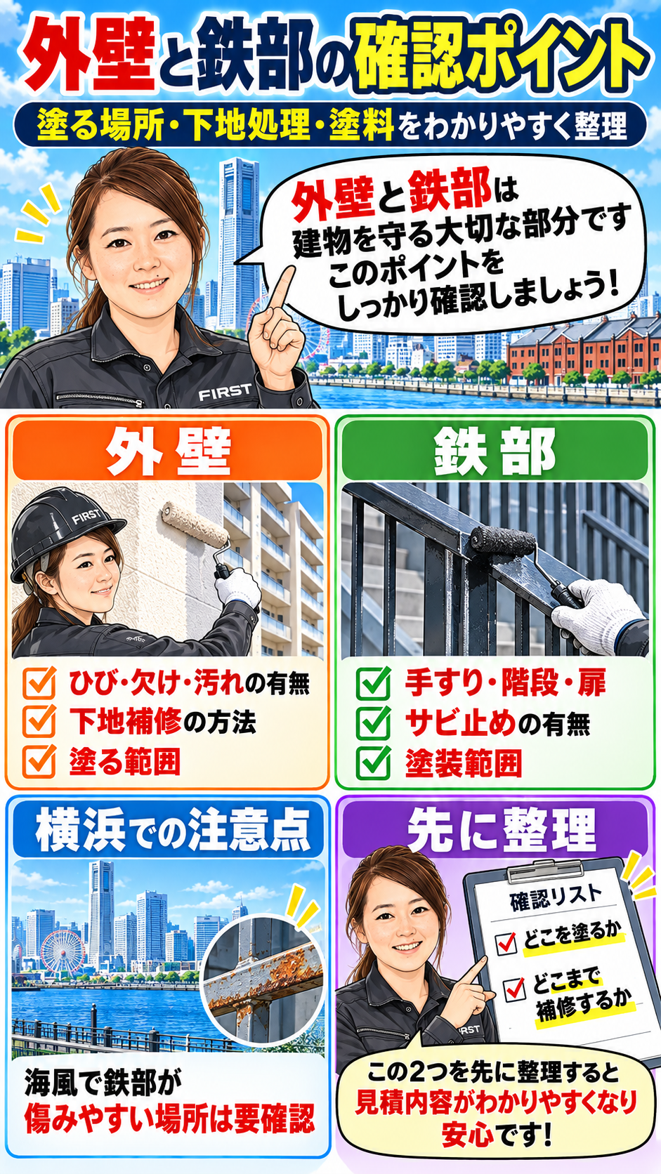 マンション塗装工事で確認する外壁劣化・鉄部の錆・下地処理