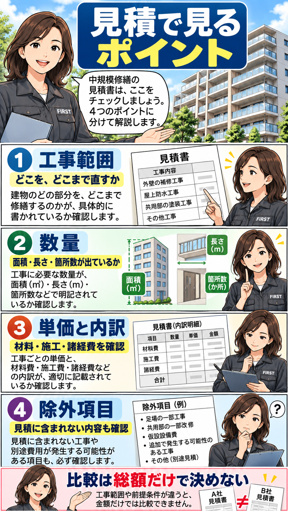 中規模修繕の見積で工事範囲・数量・単価・除外項目を確認する方法