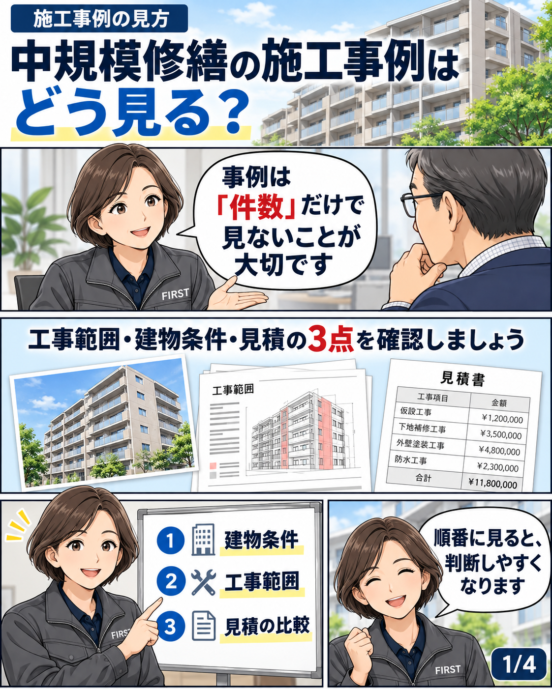 中規模修繕の施工事例を建物条件・工事範囲・見積で比較する方法