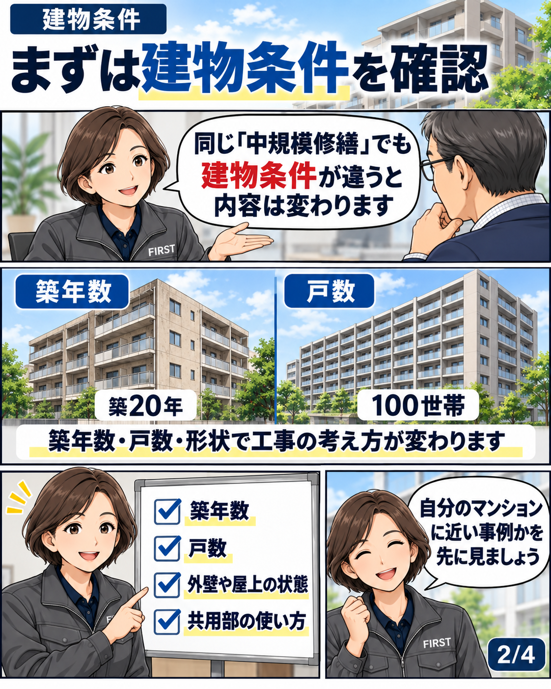 中規模修繕の施工事例で築年数・戸数・建物状態を確認するポイント