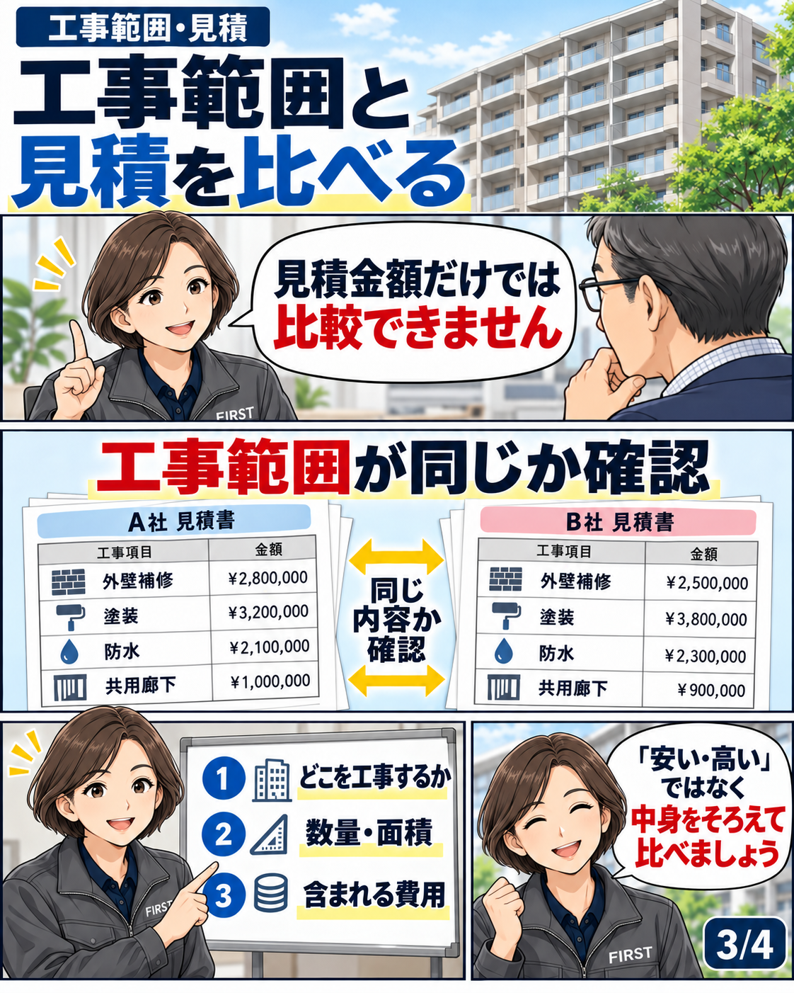 中規模修繕の工事範囲と見積条件をそろえて比較するポイント