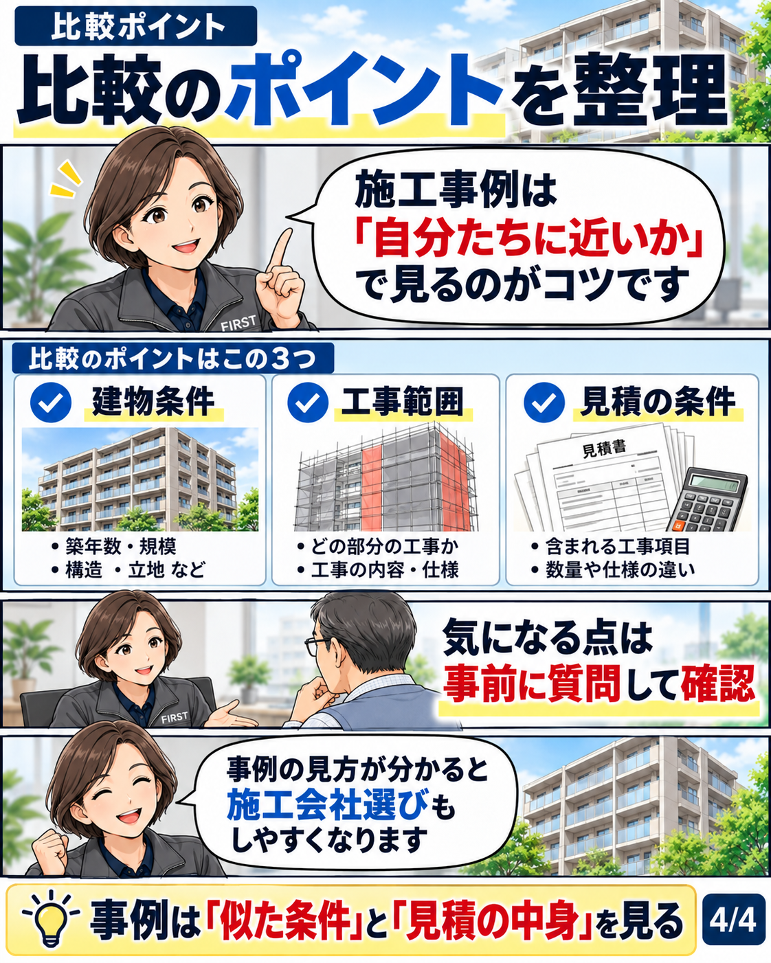 マンションの中規模修繕事例を比較する3つの確認ポイント