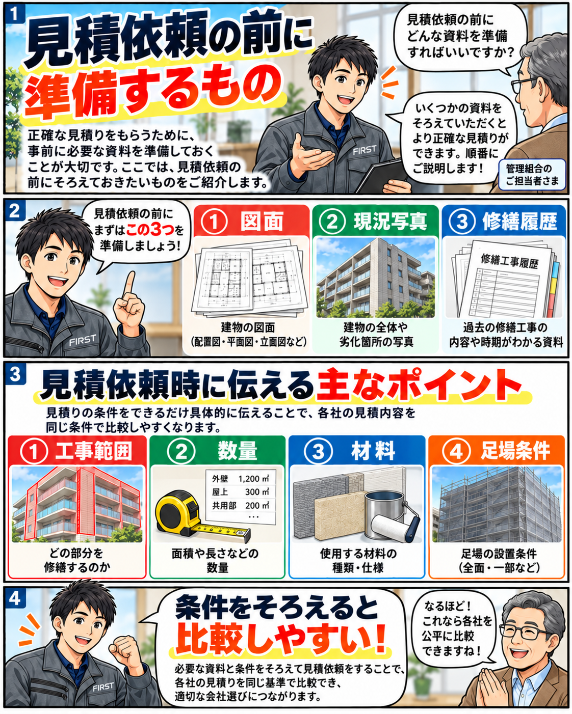 見積依頼前に用意する図面・現況写真・修繕履歴と伝えるべき工事範囲・数量・材料・足場条件