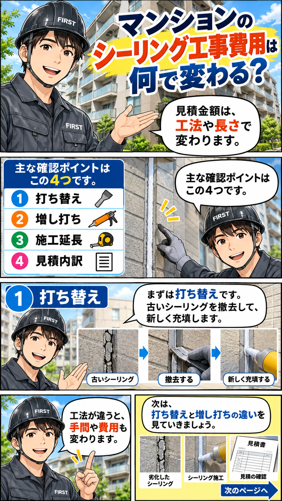 漫画で解説するマンションのシーリング工事費用が変わる主な要因